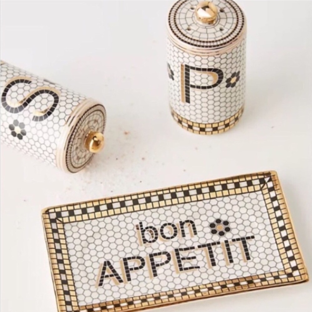 Anthropologie Bistro Tile Salt and Pepper Shaker Set New In Box